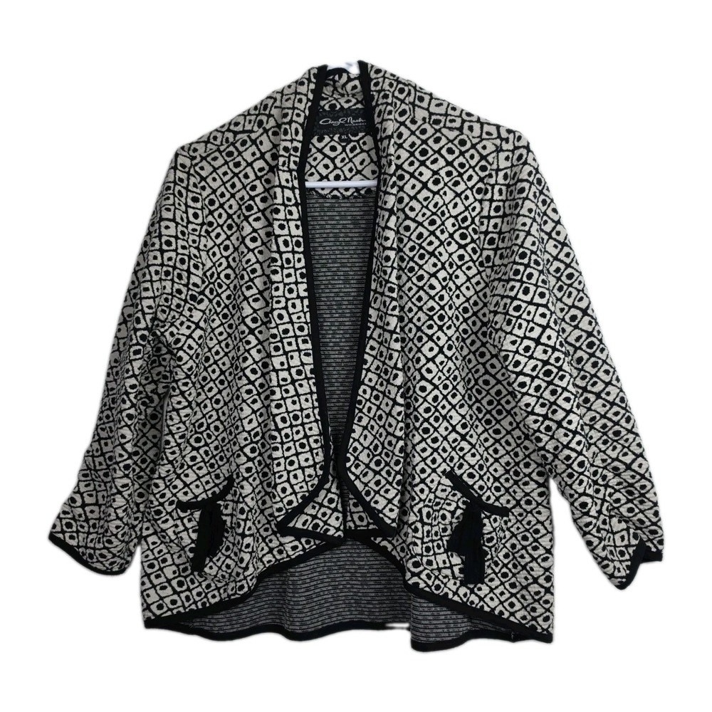 Vintage Cheryl Nash Jacket Womens XL Black White Geometric 3/4 Sleeve Artsy